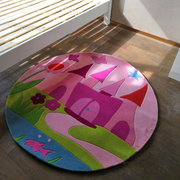 粉色城堡公主地毯女儿，房间卧室床边卡通儿童地垫，样板间手工晴纶毯