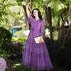 韵紫阑珊夏季高级感紫色连衣裙，女v领荷叶袖，蛋糕裙收腰雪纺裙