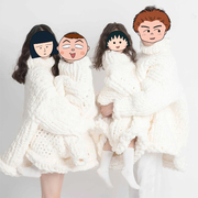 白色纯色韩版毛衣休闲影楼全家福套装