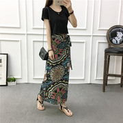 速发碎花长裙女半身裙2025夏季波西米亚裹裙包臀裙一片式雪纺系带