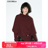 cocobella酒红色不规则，蝙蝠袖针织衫，女套头高领加厚毛衣mz959