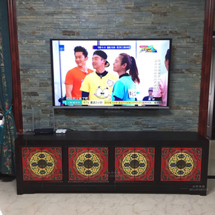 新中式复古典整体电视柜小户型视听柜，手绘民俗炕柜，收纳可坐换鞋柜