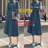 韩国tangblue牛仔连衣裙子2023春夏前面纽扣收腰镜子女人时尚