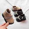 女童皮靴冬季小童短靴，加绒宝宝公主靴，软底婴儿学步鞋0-1岁2