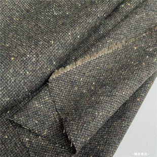 日本进口军绿色彩点复古钢花尼粗纺羊毛西装马甲西裤手工服装布料