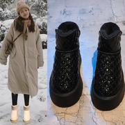 明星亮片雪地靴女2023冬季增高短筒防滑短靴加绒加厚保暖棉鞋