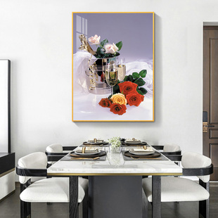 餐厅装饰画现代简约饭厅，挂画餐桌背景墙，壁画轻奢酒杯水果单幅墙画