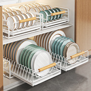 厨房碗碟抽拉收纳架碗盘橱柜拉篮抽屉式放碗水槽沥水碗碟置物架子