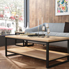 实木双层茶几桌客厅家用简约现代铁艺茶桌欧式工业风长方形小桌子