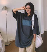 韩国大码女装2024春装时尚圆领纯棉显瘦格子配色短袖T恤