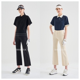24夏季女士高尔夫，服装纯色休闲长裤裤脚开叉，微喇裤韩国