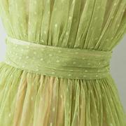 果绿色吊带连衣裙时尚波点蛋糕裙收腰矮个子小清新气质雪纺中长裙