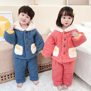 2023冬装儿童棉服套装男小童女，宝宝居家服加绒加厚睡衣两件套