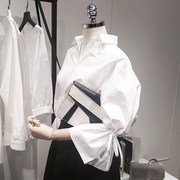 2023秋装女装韩版学生气质灯笼，袖泡泡袖修身白衬衣(白衬衣)衬衫女上衣