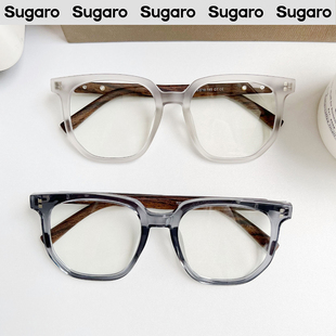 53mm韩版潮仿木纹方框眼镜男女，可配近视度数，防蓝光素颜圆脸平光镜