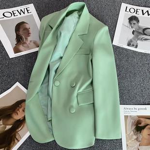 韩版西装外套女2023春秋季高级感小清新绿色潮流长袖小西服潮