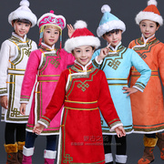 儿童蒙古袍女童秋冬蒙古族日常生活，装鹿皮绒，棉袄演出民族风服饰