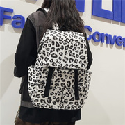豹纹书包男韩版时尚，休闲大容量校园背包，日系翻盖学生双肩背包