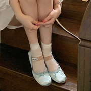 白色蕾丝花边袜子女夏季芭蕾风中筒薄款玛丽珍jk日系水晶丝堆堆袜