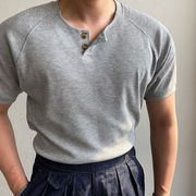 特大码300斤门筒领插肩袖短袖T恤潮男夏季高级感宽松运动健身上衣
