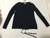 外贸原单 样衣 黑色圆领长袖设计感T恤 纯棉针织+雪纺拼接 抽带