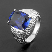高级珠宝皇家蓝蓝宝石戒指男925银镀金轻奢男士食指指环定制刻字