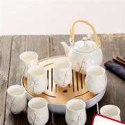 陶瓷茶具套装家用提梁壶功夫，茶具简约大茶壶，茶杯一壶八杯托盘描