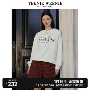 TeenieWeenie小熊春装学院风甜美气质圆领宽松卫衣上衣女搭配