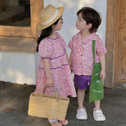 2023兄妹装儿童海边度假姐弟装韩版亲子装短袖衬衫夏季套装潮