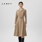 LANCY/朗姿春季气质长袖收腰A字裙女高端通勤显瘦衬衫连衣裙