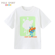 Polo Sport童装男童短袖T恤2023夏季儿童圆领印花纯棉体恤衫