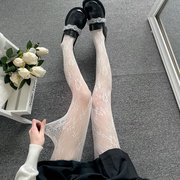 白色法式复古玫瑰花，蕾丝连裤袜jk镂空显瘦性感黑丝渔网袜