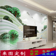 大型壁画北欧3d立体新中式浮雕山水背景墙装饰画客厅电视墙纸壁纸