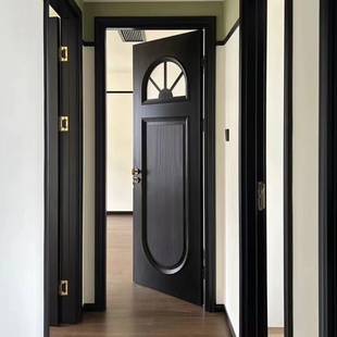 欧式复古烤漆卧室，房间门弧形黑色，室内办公室法式门
