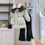 儿童装2023冬季韩版女童，中长款加厚加绒棉袄披肩，设计棉服外套