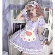 日系芋泥紫可爱猫咪女仆装COS在逃公主lolita蓬蓬套装连衣裙