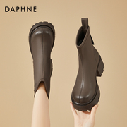 达芙妮马丁靴女款2023秋款冬季加绒棉鞋，粗跟英伦风短靴时装靴