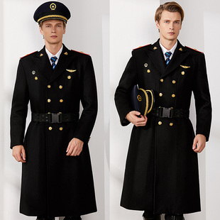 铁路制服工作服职业男装外套，铁路乘务员长款毛呢大衣，客运员呢大衣