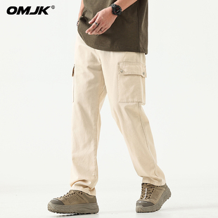 omjk秋季美式高街牛仔裤，男女款潮牌宽松直筒，长裤休闲复古工装裤子
