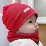 日本婴儿帽子围脖两件套装秋冬季韩版宝宝胎帽男童女童纯棉包头帽