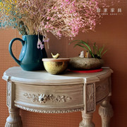 实木茶几边桌美式法式乡村复古半圆桌小玄关桌子卧室床头柜花架