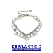 CRIVLA创意水滴十字架手链女ins反光珍珠双层叠戴小众冷淡风手饰
