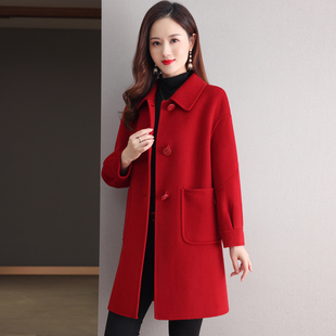红色韩版高级感双面，羊绒大衣女2023中长款高端秋冬羊毛呢外套