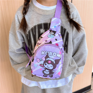 女童紫色库洛米胸包小女孩可爱美人鱼，迷你斜跨包包男女童出游背包