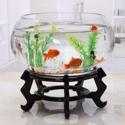 超白圆形玻璃鱼缸加厚大号乌龟缸，办公桌面客厅小型造景，生态金鱼缸(金鱼缸)