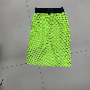 荧光绿色镂空网眼格半身裙，女高腰直筒辣妹，性感包臀裙中裙欧美