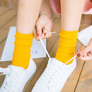 ins袜子女堆堆袜韩国日系软妹夏季薄款长袜潮街头彩色黄色中筒袜