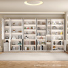 白色书柜现代简约防尘带玻璃门展示柜家用客厅整墙轻奢储物柜书架
