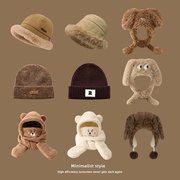 儿童毛绒帽(毛绒帽)秋冬季女童，宝宝包头护耳毛线帽，围子巾一体男孩保暖围脖