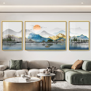 新中式客厅装饰画三联画轻奢沙发背景墙挂画壁画山水风景画晶瓷画